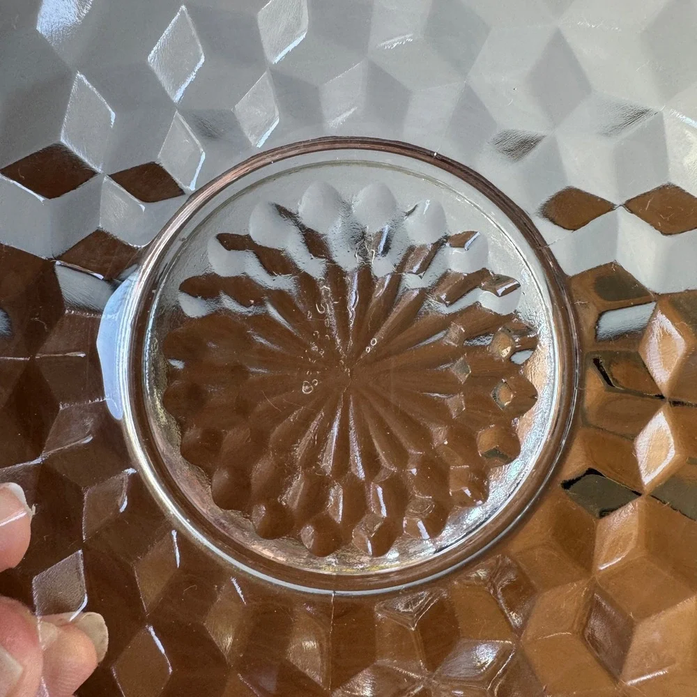 Vintage‎ Clear Glass Diamond Cut Saucers Set of 2 Small Dessert Plates